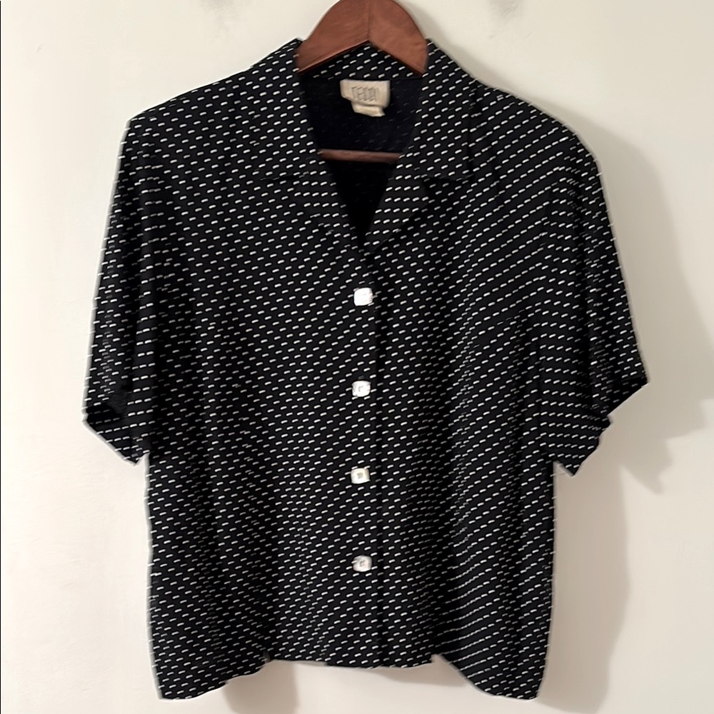 TEDDI Blue Polka Dot Padded Shoulders Short Sleeve Blouse Size Large